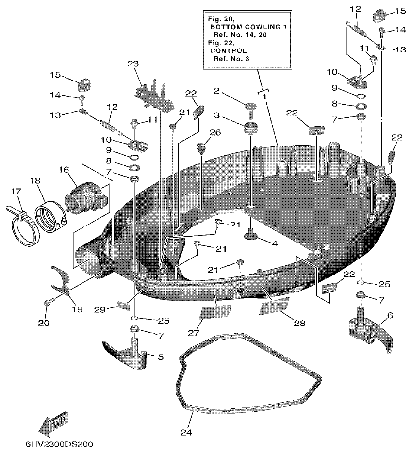 Yamaha F80DET, F100FET BOTTOM COWLING 1 parts diagram
